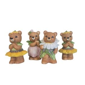 Vintage Homco Four Floral Flower Garden Bears Ceramic Figurines Approx 2 3/4"H